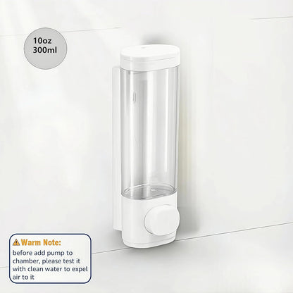 10oz/300ml Single Manual Wall Mounted Soap Dispenser, Black | Bathroom Shampoo and Conditioner Dispenser, Clear Plastic Refillable Liquid Lotion Pump Dispenser and Organizer