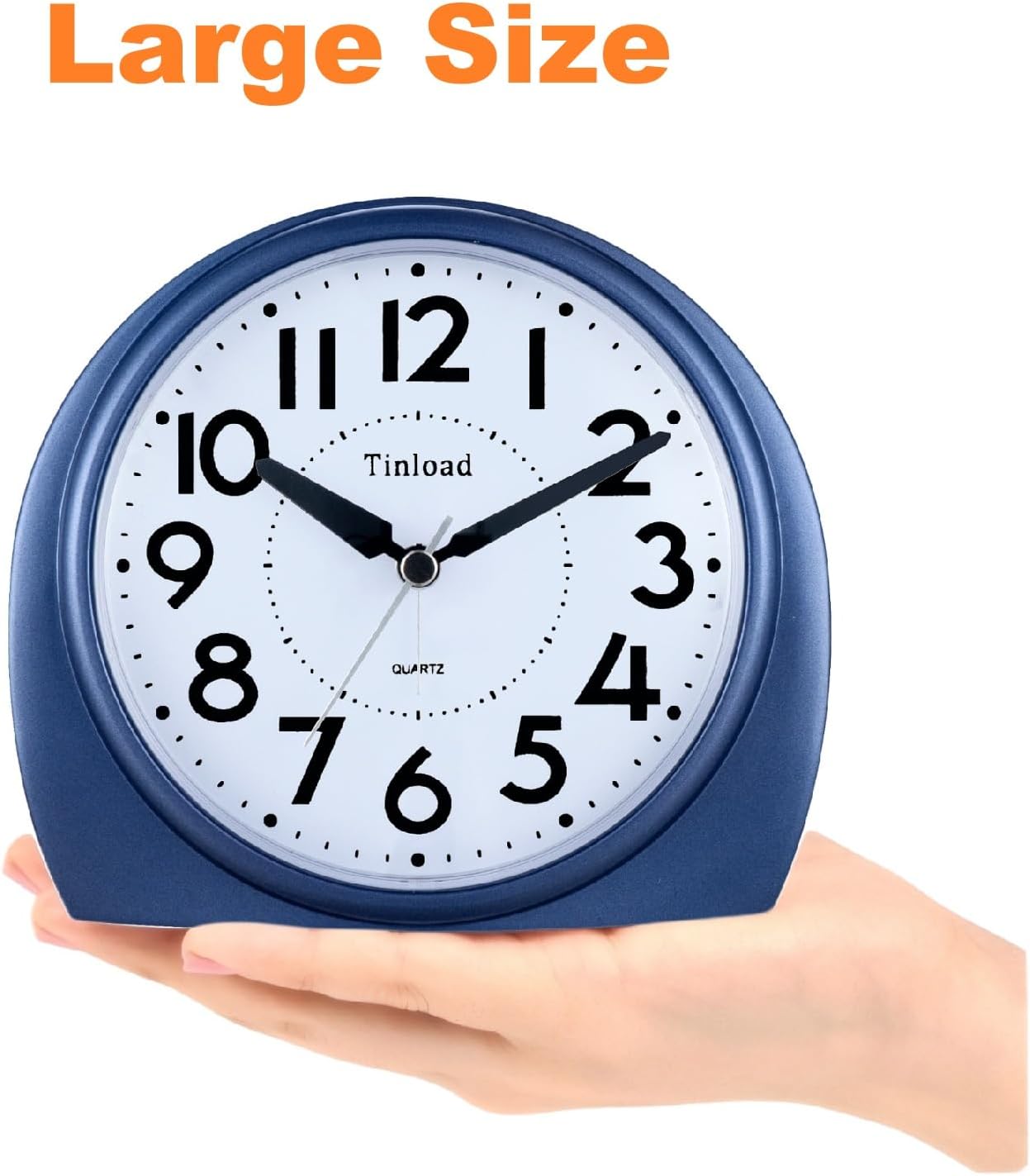 Tinload 5.5" Large Analog Alarm Clock Silent Non Ticking, Gentle Wake, Beep Sounds, Increasing Volume, Battery Operated Snooze and Manual Light, Easy Set