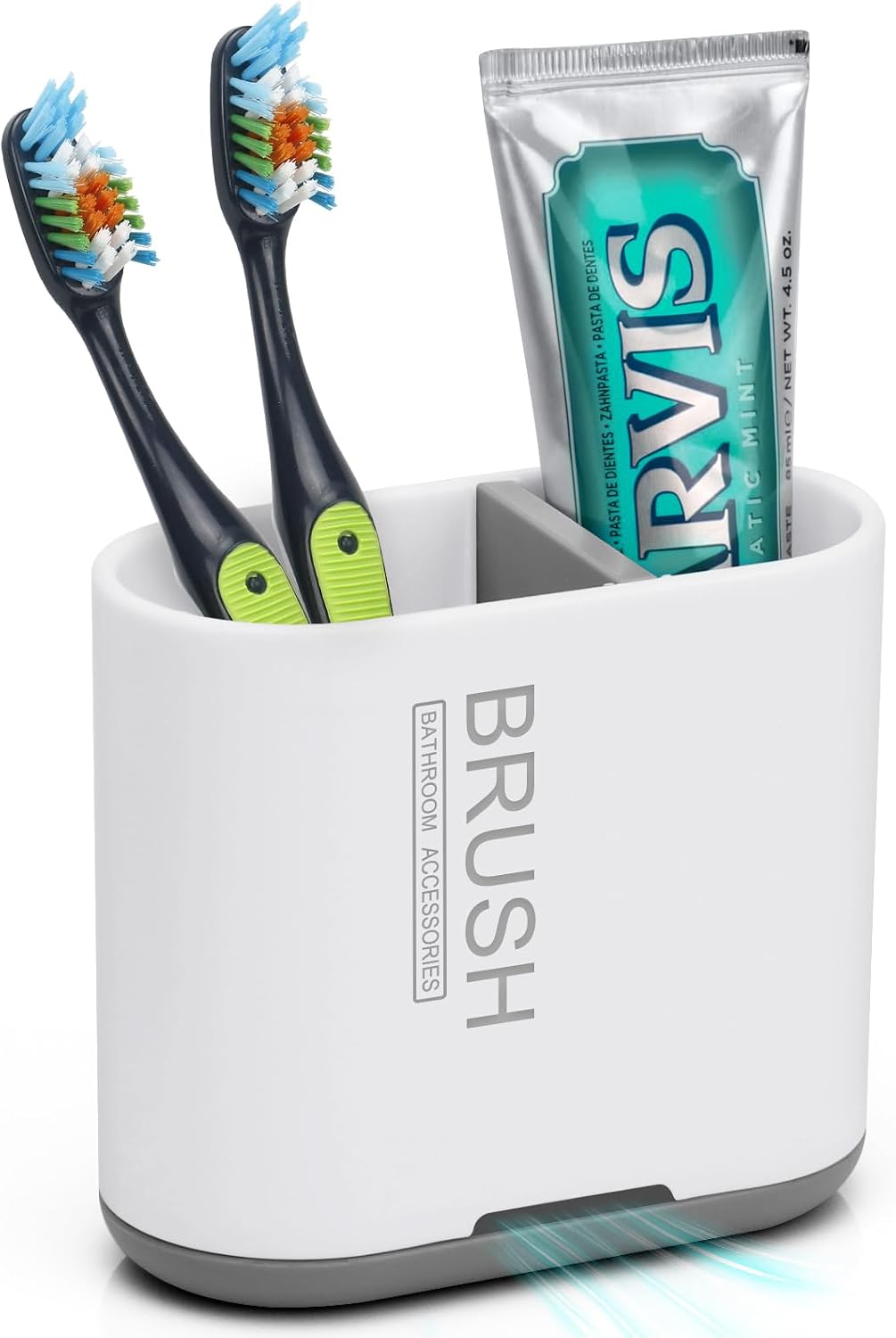 Bamboo Toothbrush Holder for Bathrooms Toothpaste Organizer, Small, White | 2 Slots, Easy to Clean, Plastic, Kids Electric Toothbrush, Drainage, Removable, For Bathroom, Vanity, Kitchen Sink, Office
