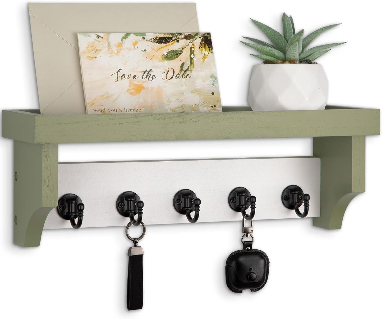 Key and Mail Holder Wall Mount, Mail Organizer with 5 Key Hooks | Key Holder with Shelf, Key Holder for Coat, Dog Leash, Home Decor Rack, Entry Way Organizer