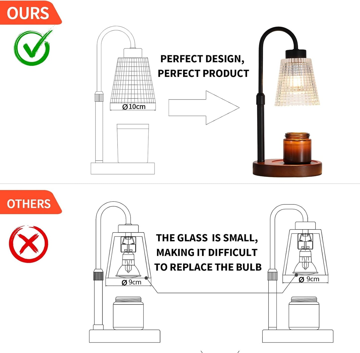 Candle Warmer Lamp with Timer and Dimmer,Electric Gold Light Gifts for Women Melt Wax Warmer Lamp with 2 Bulbs for Candle Jars House Warming New Home Decor Bedroom