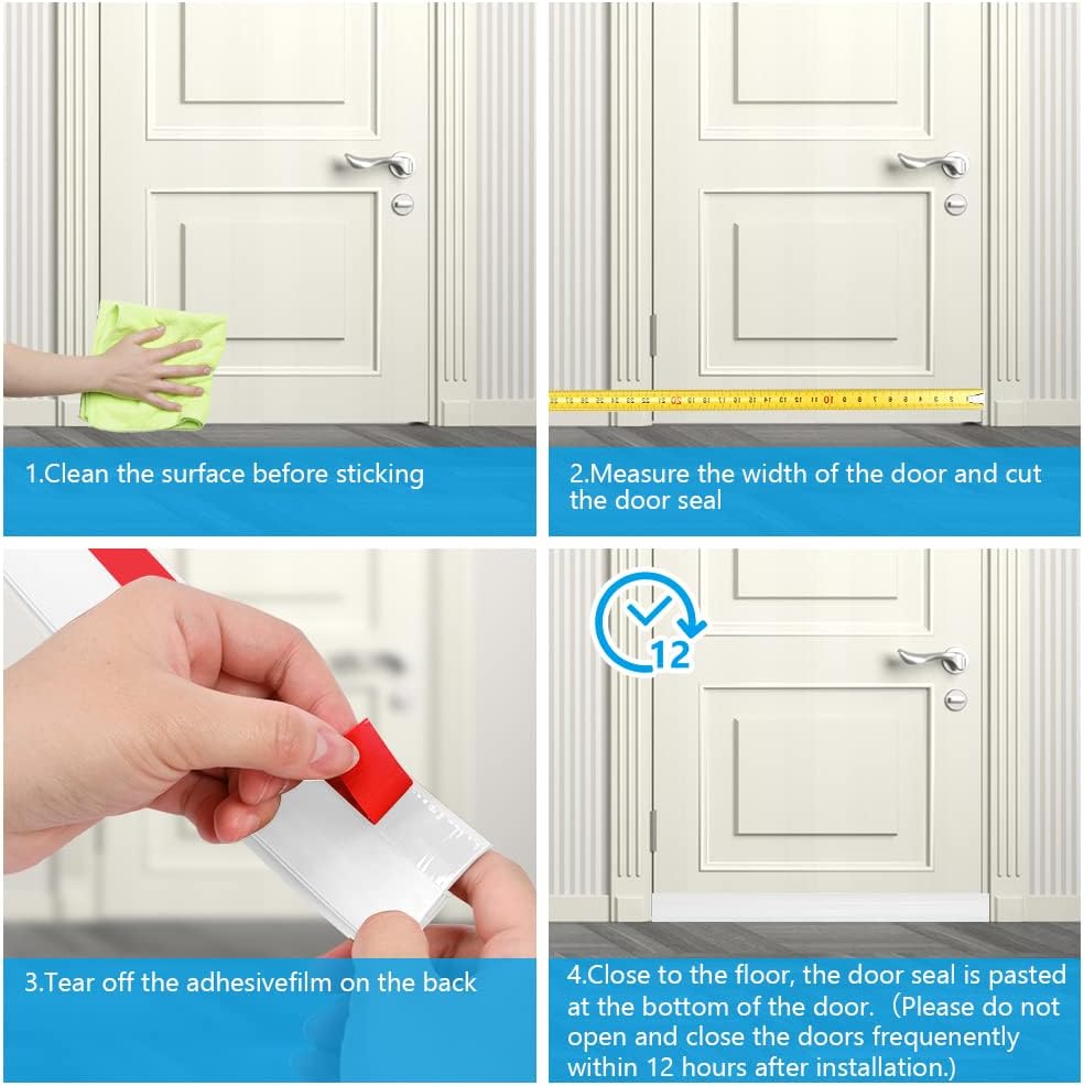 Ainiv Door Draft Stopper Under Door Seal, 2" W x 39" Cutable Soundproof Door Seal, Adhesive Under Door Sweep Weather Stripping Soundproof Kit, Under Door Draft Stopper Seals Anti-Collision-Black