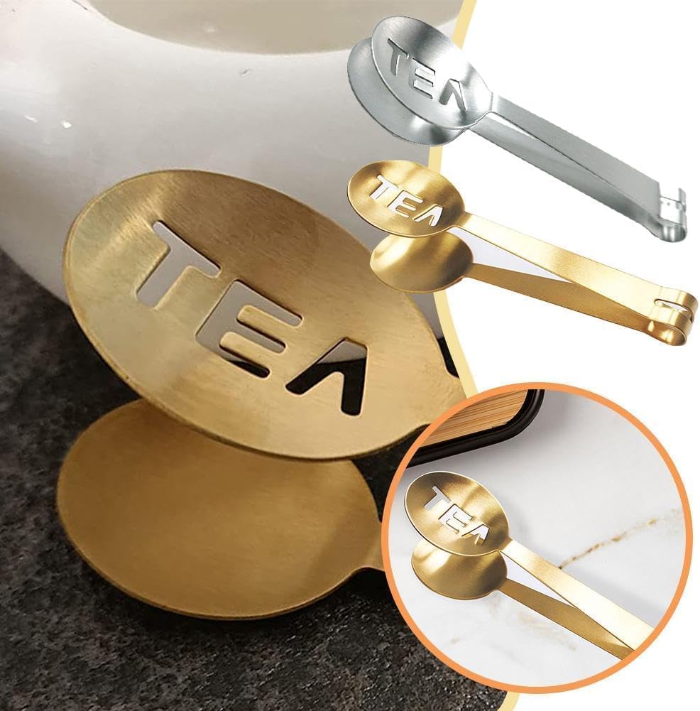 Tea Bag Squeezer Tongs,Tea Bag Squeezer,Tea Tongs,Stainless Steel Tea Tongs,Round Tea Filter Clamp,Tea Bag Strainer Clip Tea Bag Holder for Gripping Tea Strainer Spoon for Ice Sugar Cubes Bar (Gold)