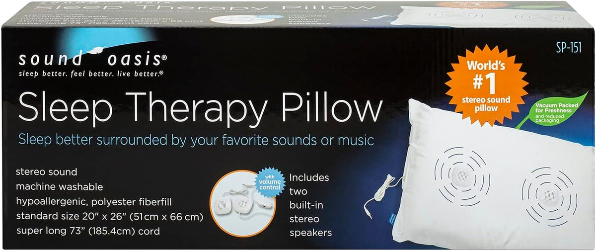 Sound Oasis Pillow Speakers, 2 UltraThin Stereo Speakers, Volume Control, Surround Sound for Music, Sleep, Tinnitus Masking, Connect to External Sound Source with 1/8" 3.5mm Headphone Jack Plug, White