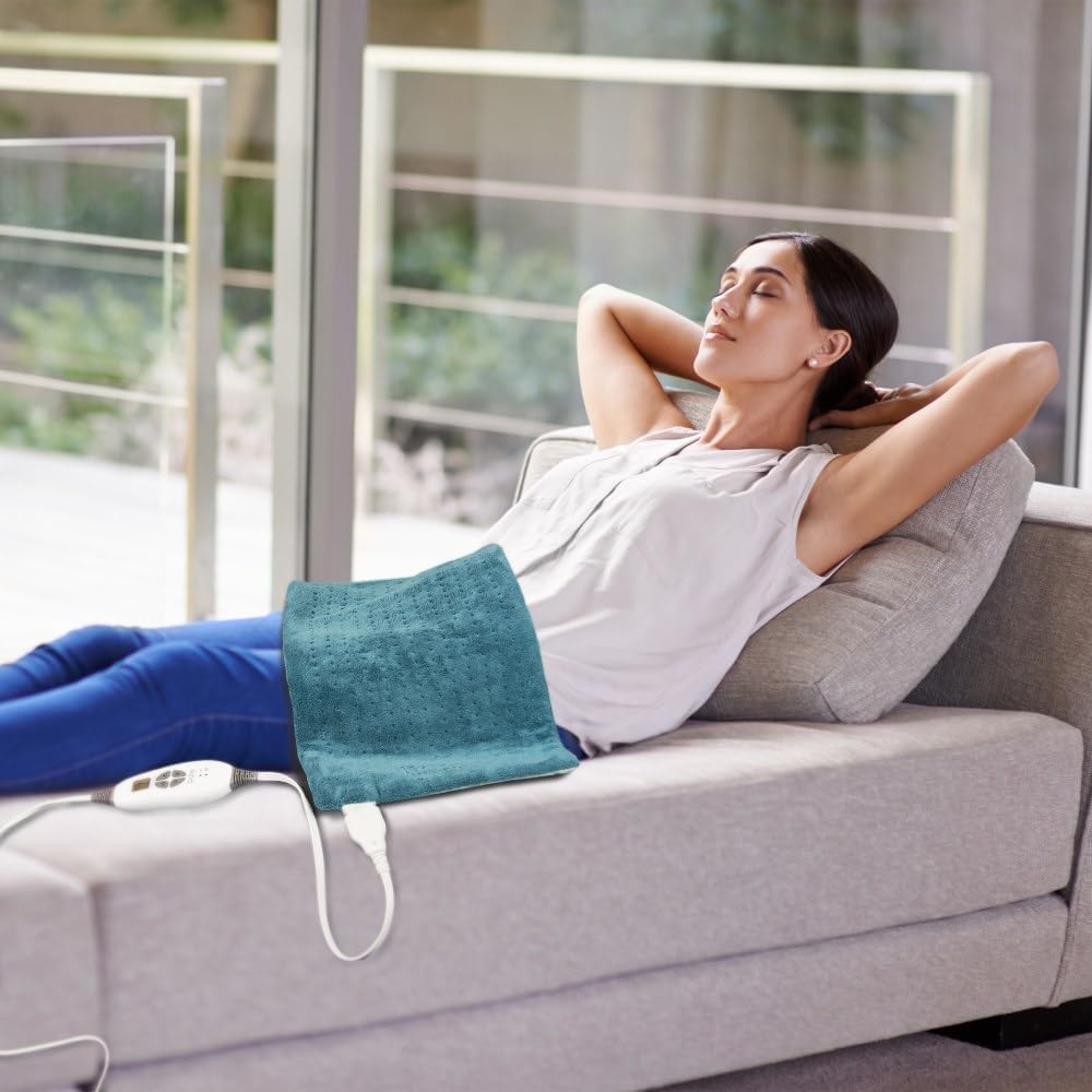 Pure Enrichment PureRelief XL Heating Pad - 12" x 24" Electric Heating Pad for Back Pain & Cramps, 6 Heat Settings, FSA/HSA Eligible, Soft Machine Wash Fabric, Auto-Off & Moist Heat (Zen Green)