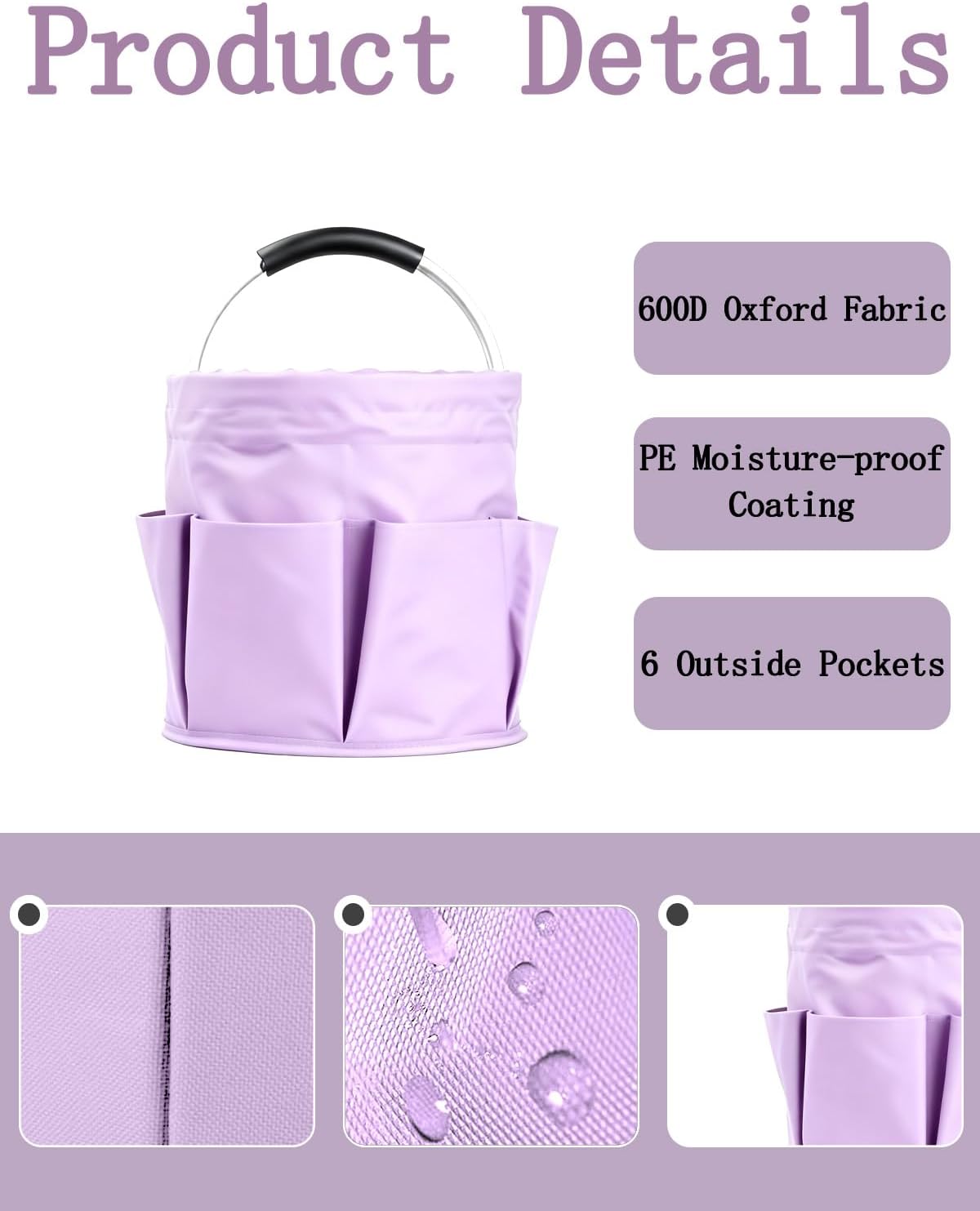 Cleaning Caddy with Handle, for Cleaning Supplies Organizer Bucket | Foldable Storage Tote with 6 Pockets,17L Large Capacity Basket for Household Organizer,Laundry Room,Bathroom & Home