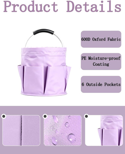 Cleaning Caddy with Handle, for Cleaning Supplies Organizer Bucket | Foldable Storage Tote with 6 Pockets,17L Large Capacity Basket for Household Organizer,Laundry Room,Bathroom & Home
