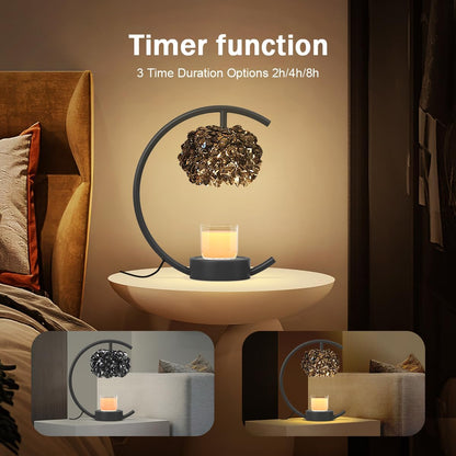 Yeuslor Gold Candle Warmer Lamp for Jar Candles with Adjustable Brightness＆Timer，Handcrafted Crystal＆Wooden Base, Luxurious Design,Home Decoration Electric Candle lamp(C-Shaped)