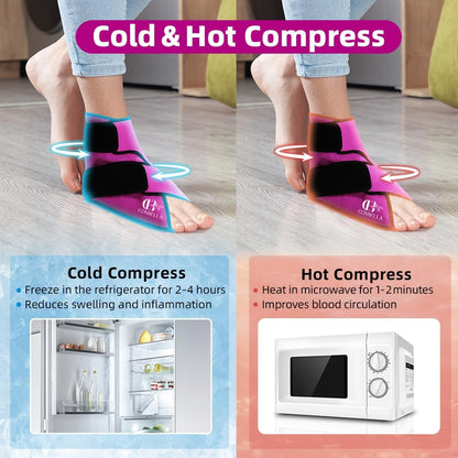 Ankle Ice Pack Wrap, Hot Cold Compress for Pain Relief, Purple | Reusable Cold Compress Sleeve for Sprains, Hot Cold Therapy - for Instant Recovery with Strap & Gel Packs