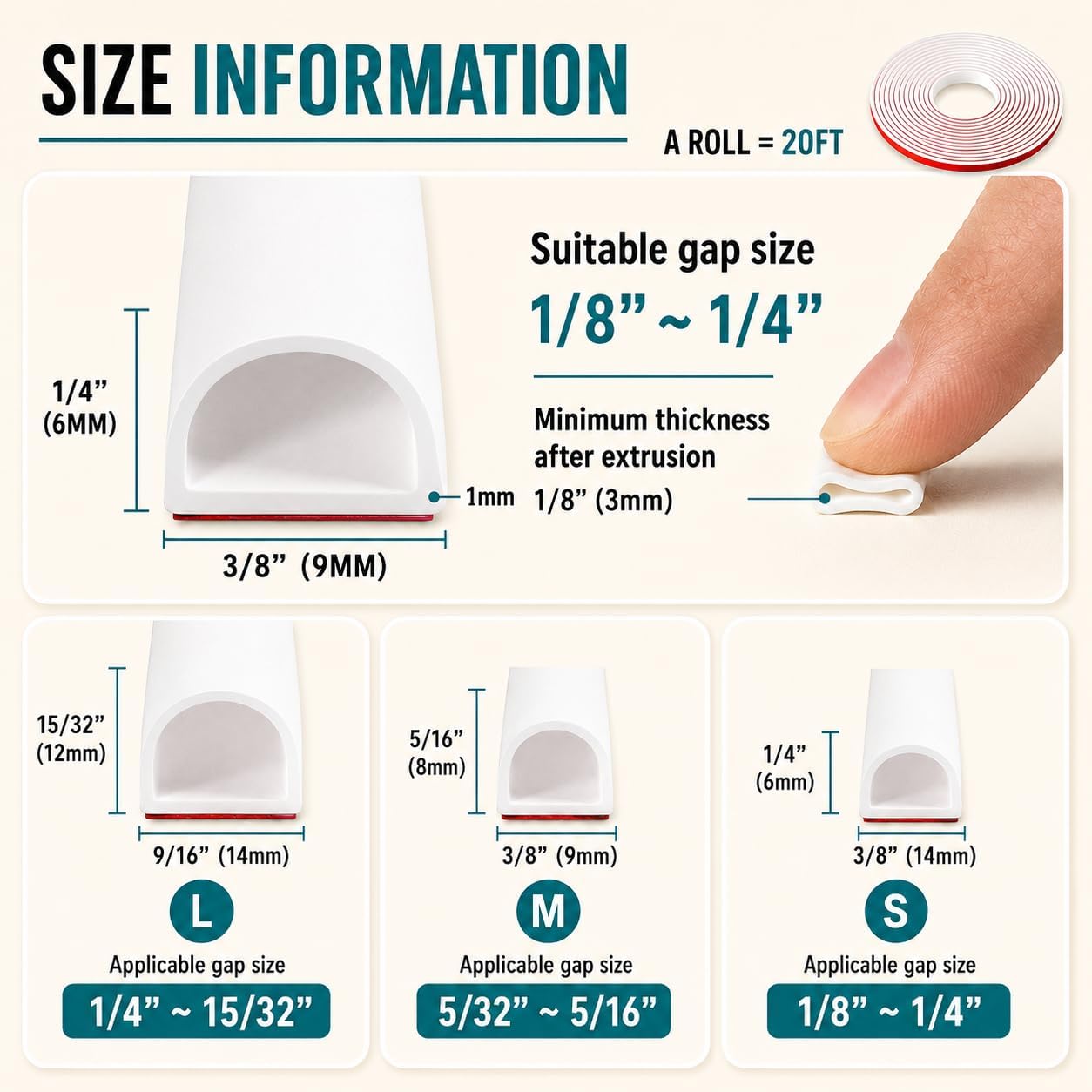 20FT Weather Stripping Door Seal, Self-Adhesive Silicone D-Shaped Seal Strip for Door Frame & Window Gaps, Soundproof Insulation Gap Filler