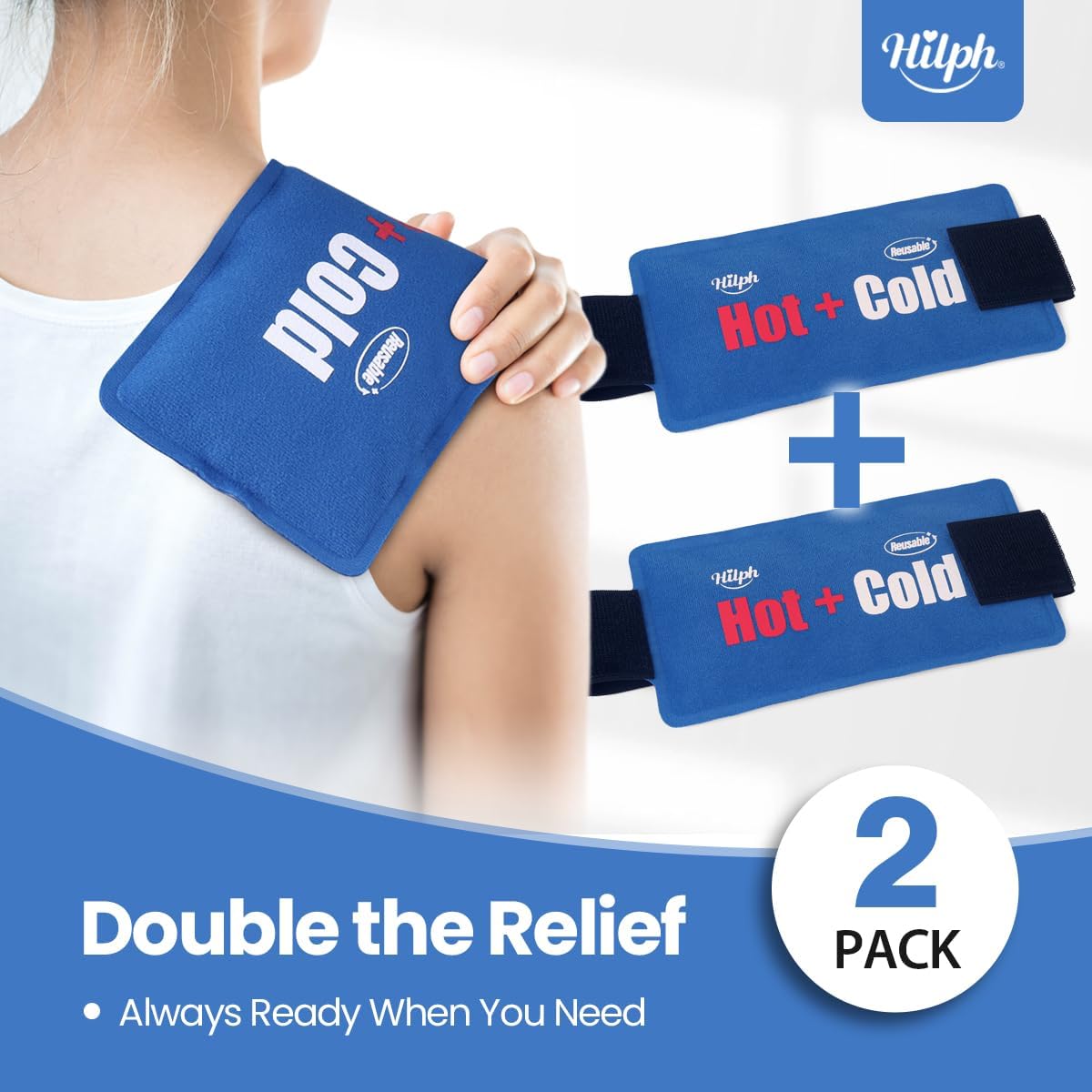 Hilph Ice Packs for Injuries 2 Pack, Hot Cold Gel Therapy Wrap with Strap