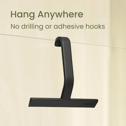 JustHang Shower Squeegee with Built-in Hook, 10-Inch Black | Award-Winning Design, All-One-Piece Soft-Touch Silicone, for Glass Door, Bathroom, Window, Mirror, Tile Wall, Car