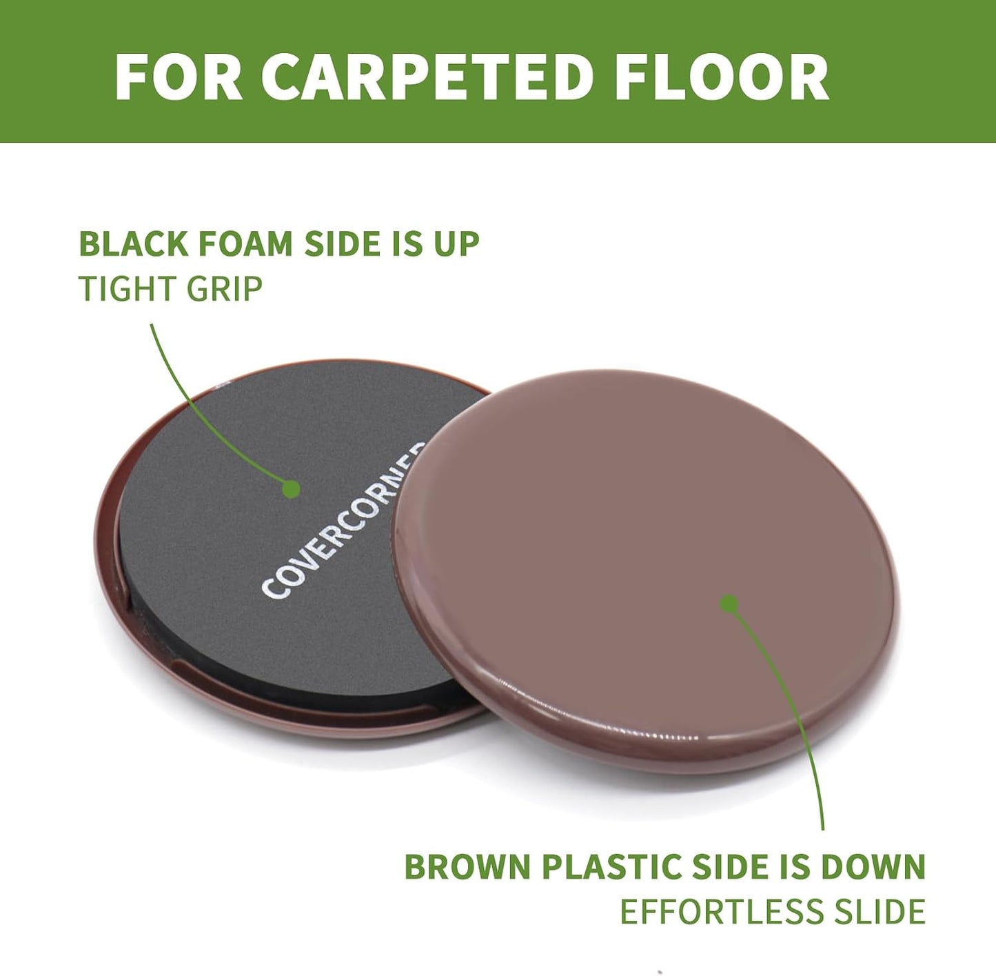 2 in 1 Furniture Sliders, 8 PCS in 3 1/2" or 4", Brown | Furniture Sliders for Hardwood Floors, Furniture Sliders for Carpet, Sliders for Moving Furniture, Furniture Movers Sliders
