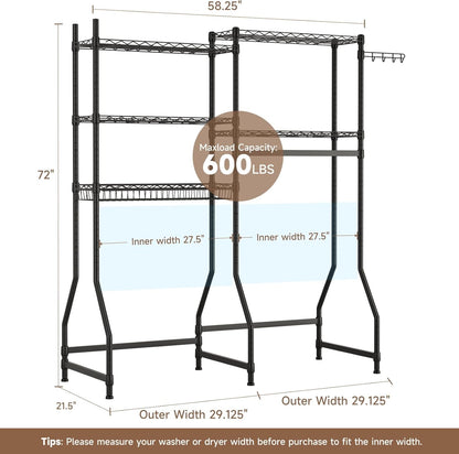 Golpart Laundry Organizer Shelves Over the Washer and Dryer Storage Shelf | Heavy Duty Laundry Room Organization Clothes Drying Rack Adjustable Height Wire Shelving and Wire Basket with Hanger Rod