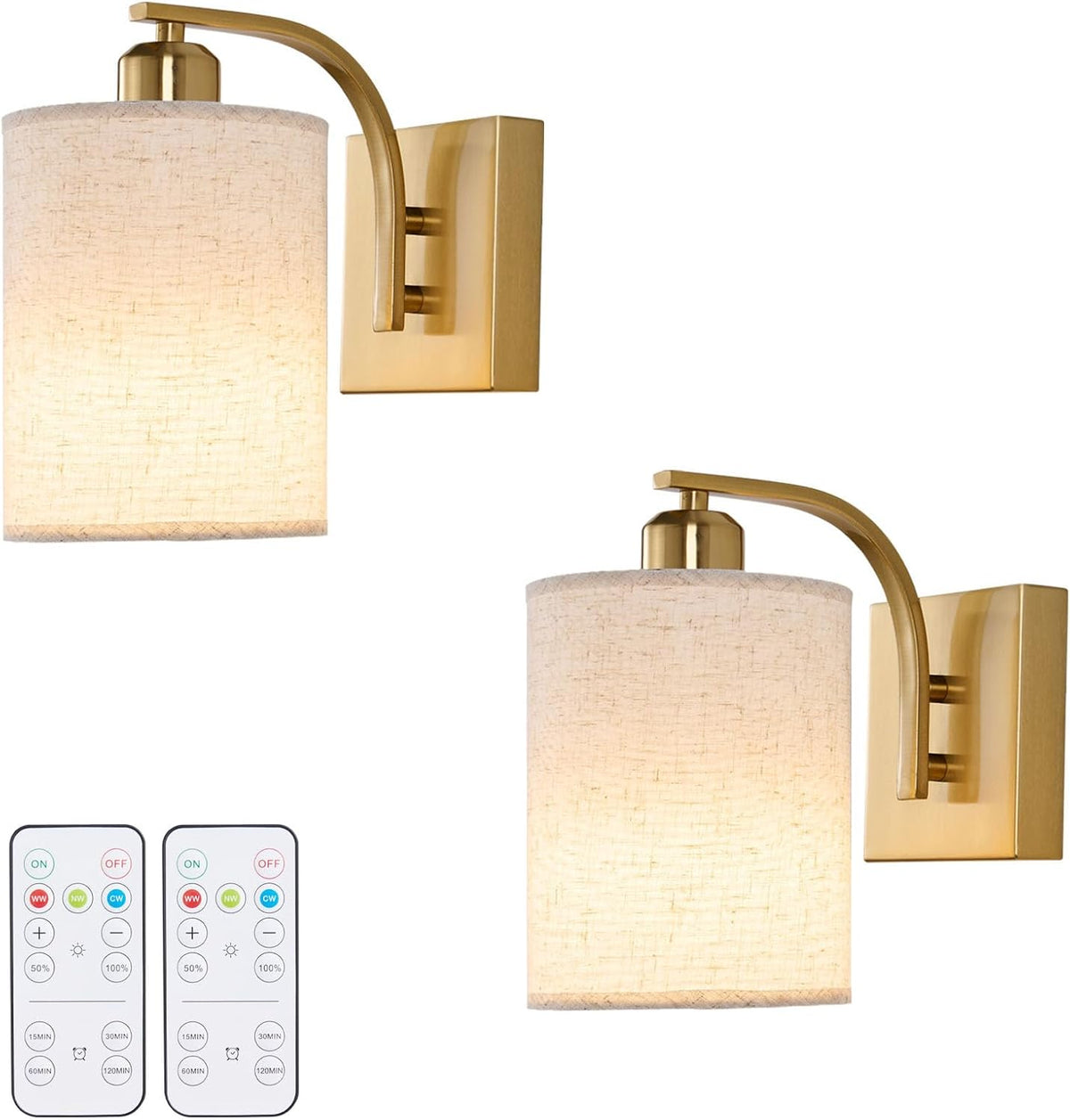 Powfloven Black Rechargeable Wall Sconces Set of 2 with Remote, Wireless Dimmable Battery Operated LED Wall Lights, Cordless Wall Lighting Lamp Fixture for Bedroom Living Room