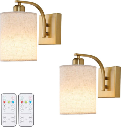 Powfloven Black Rechargeable Wall Sconces Set of 2 with Remote, Wireless Dimmable Battery Operated LED Wall Lights, Cordless Wall Lighting Lamp Fixture for Bedroom Living Room