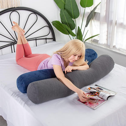 1 MIDDLE ONE Body Pillow for Adults, Bolster Pillow with Removable Velvet Cover, Long Round Cervical Roll Pillow, 35 x 7.87 Inches, Blue