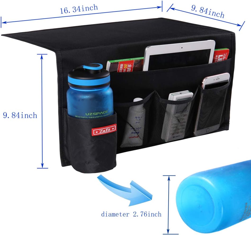 Zafit 5 Pockets Bedside Caddy, Bedside Storage Organizer for Water Bottles, Magazines, Phone, Glasses (5 Pockets-Grey)