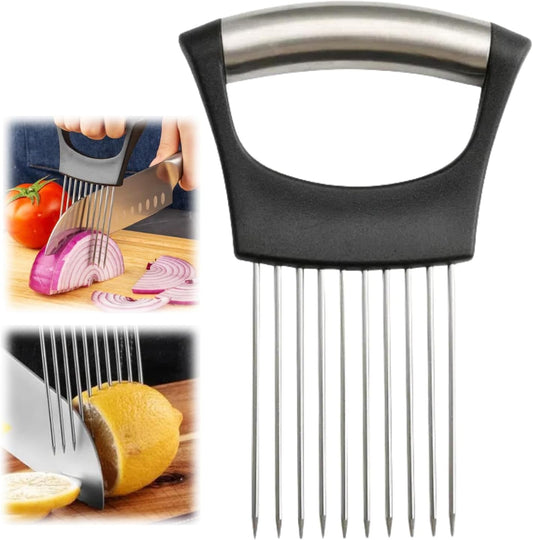 Onion Holder Slicer with Stainless Steel Blades, Vegetable Chopper for Tomato, Potato, Avocado, Lemon, Food Cutting Assistant Tool