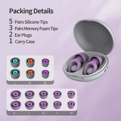 Ear Plugs for Sleeping, 25-29dB Soft Silicone Ear Plugs for Side Sleepers | Silicone Ear Plugs for Sleeping,Reusable Ear plugs with 16 Soft Tips,Noise Cancelling Sleep Earplugs for Snoring
