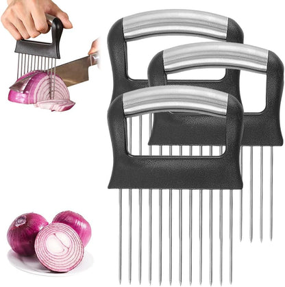 Onion Holder for Slicing, 2025 New Stainless Steel Onion Slice Holder Lemon Slicer Vegetable Cutter, Kitchen Chopper Slicing Assistant Tool for Meat, Onion, Potato, Tomato (A-1PCS)