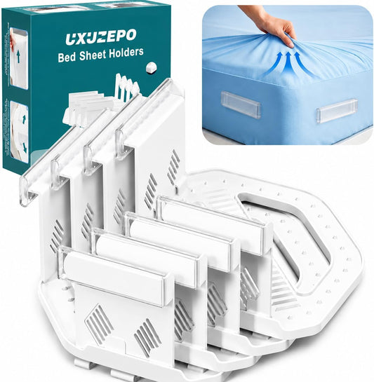 Bed Sheet Holders for Corners, Fitted Sheet Holders for Secure Grip, 4Pack | Heavy Duty Sheet Grippers Keep Sheets Firm & Tight, Bed Sheet Clips with Clear Lock Design, Easy Install for All Mattress