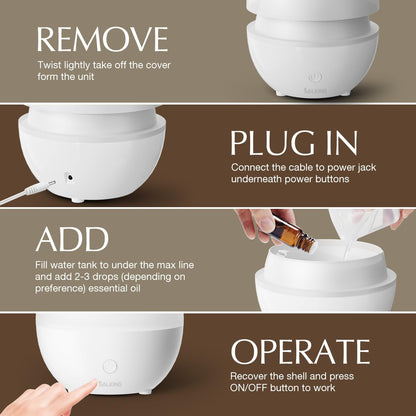 SALKING Essential Oil Diffuser, 100ml Small Aromatherapy Diffuser with Auto Shut-Off Function, Ultrasonic Diffusers for Essential Oils, Cool Mist Humidifier with Warm White Lights, for Office Home