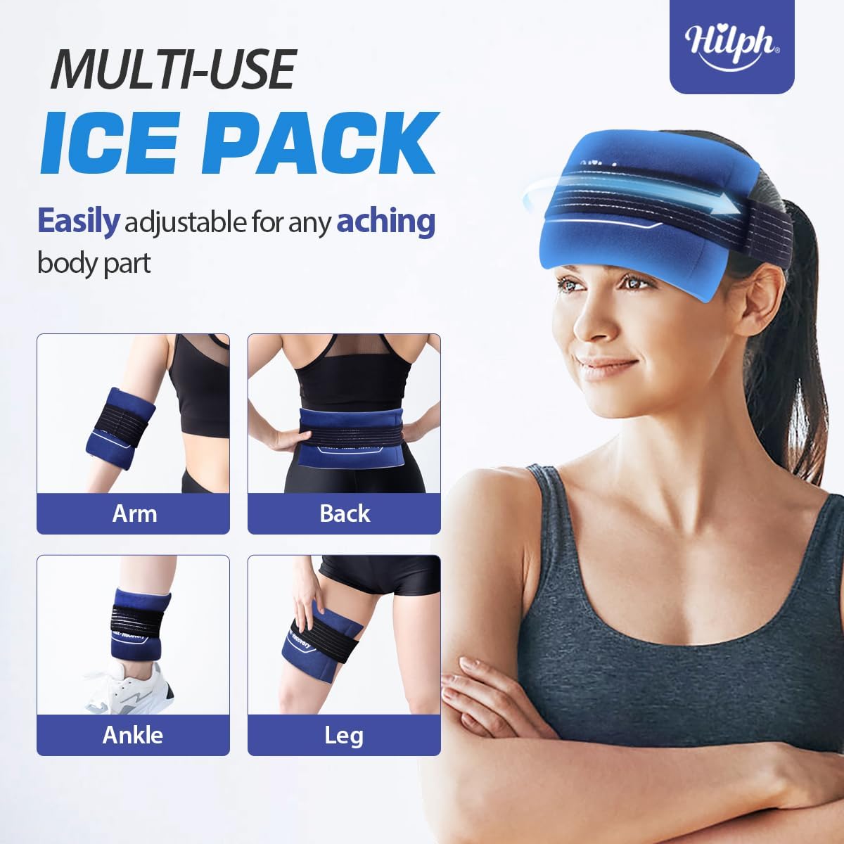 Hilph Ice Packs for Injuries 2 Pack, Hot Cold Gel Therapy Wrap with Strap