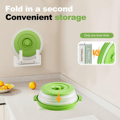 Microwave Cover for Food, 10.2 Inch Microwave Splatter Cover with Anti-Scald Tray, Collapsible Vented Microwave Plate Cover, BPA-Free Food Lid with Handles for Compact Microwaves