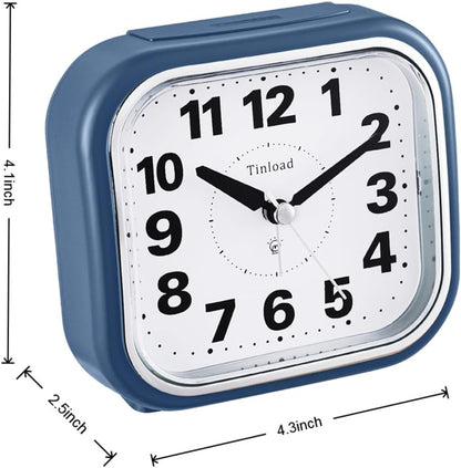 Tinload 4.3" No Ticking Analog Alarm Clock,Silent Readable for Seniors,Easy to Set,Gradual Rise Alarm,Big Numbers,On/Off Switch on Side,Gentle Wake,Snooze,Lighted on Demand,Battery Operated,Black