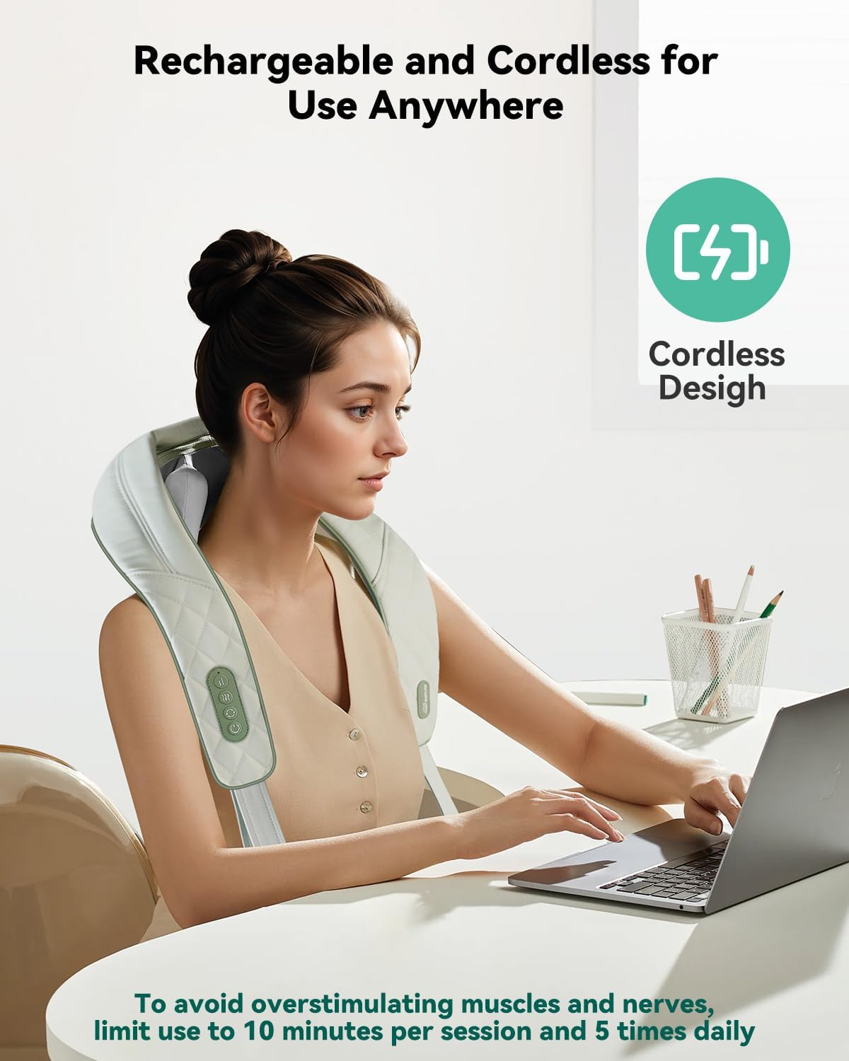 Snailax Cordless Neck & Shoulder Massager with Kneading, Heat, USB-C