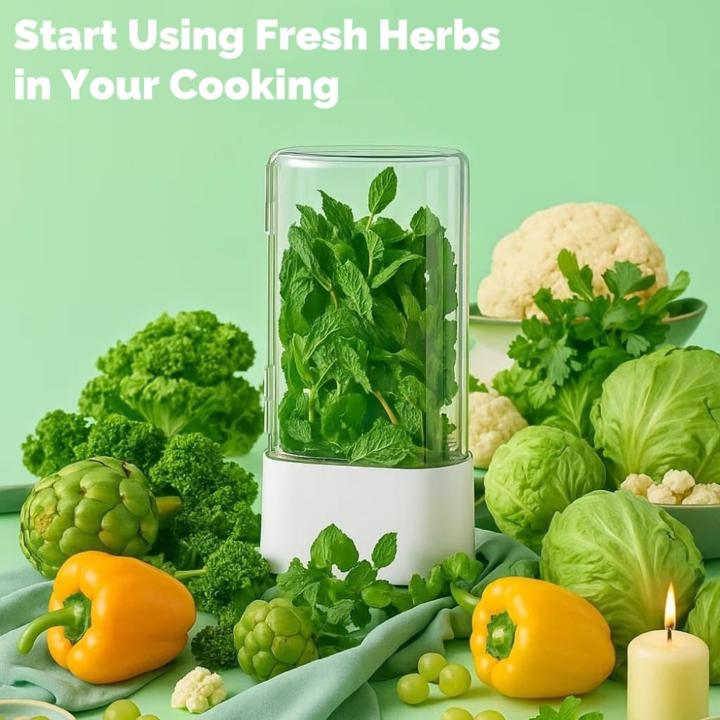 Green Saver Herb Keeper – Refrigerator Storage Container for Cilantro, Asparagus, Fresh Herbs, Dishwasher Safe, Extends Freshness 10 Days – 2 Pack