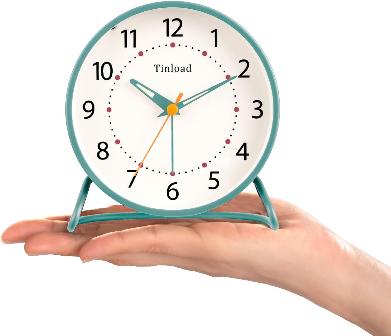 Tinload 4.5" Battery Operated Analog Alarm Clock, Small Silent Bedside Desk Clock with Night Light, Blue