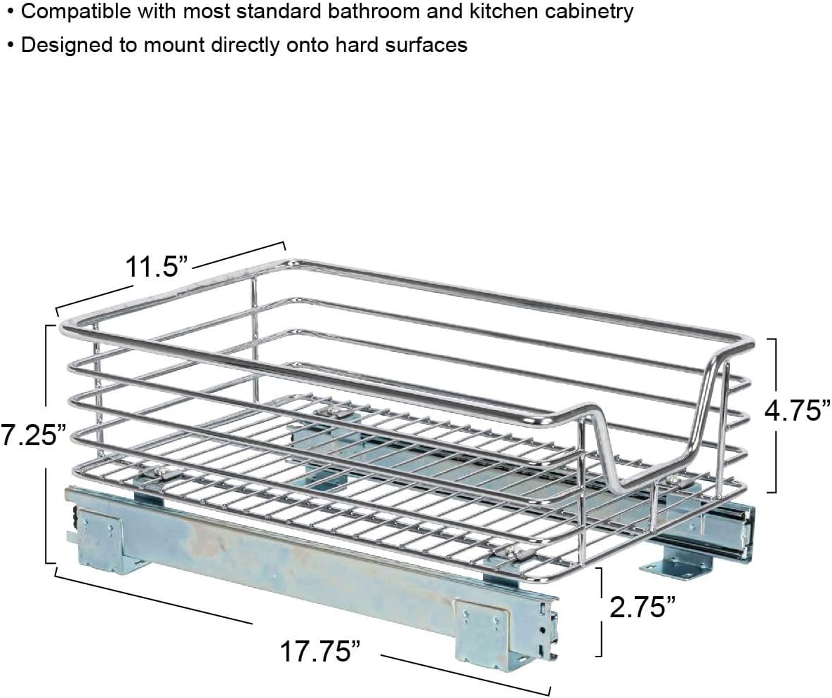 Household Essentials Glidez Multipurpose Chrome-Plated Steel Pull-Out/Slide-Out Storage Organizer for Cookware and Bakeware - 2-Tier Design - Fits Standard Size Cabinet or Shelf, Chrome