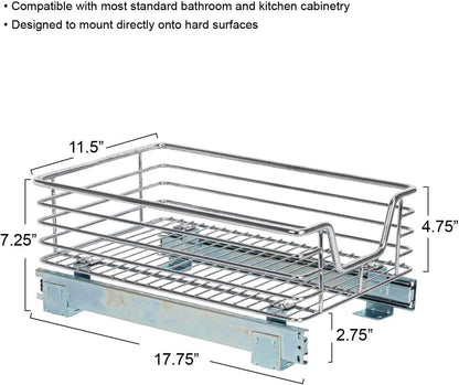 Household Essentials Glidez Multipurpose Chrome-Plated Steel Pull-Out/Slide-Out Storage Organizer for Cookware and Bakeware - 2-Tier Design - Fits Standard Size Cabinet or Shelf, Chrome