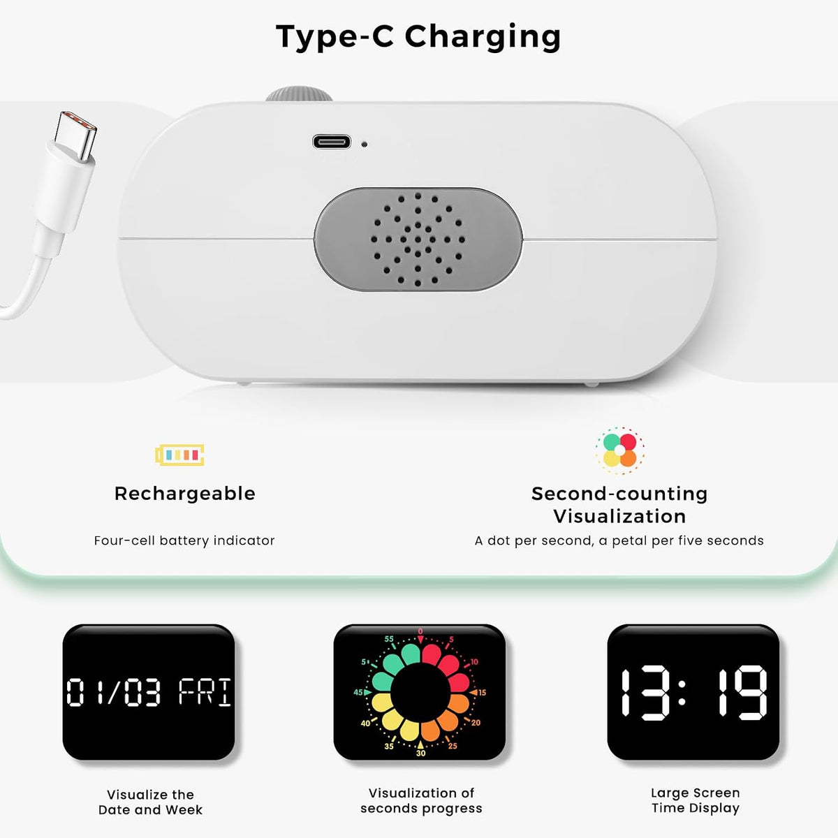 Mooking 3 in 1 Digital Alarm Clock for Bedroom with Visual Timer for Kids