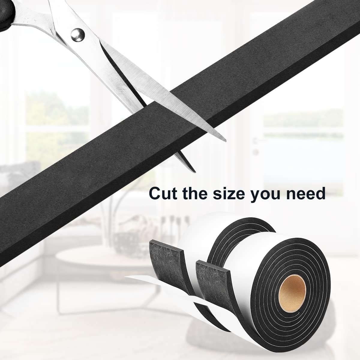 2 Rolls Foam Seal Tape for Door Window Insulation, Soundproof and Shockproof Foam Adhensive Strip, 3/8" Wx3/16 T Single Sided Foam Tape, Cold Air and Draft Closed Cell Seal Strip,Total 32FT