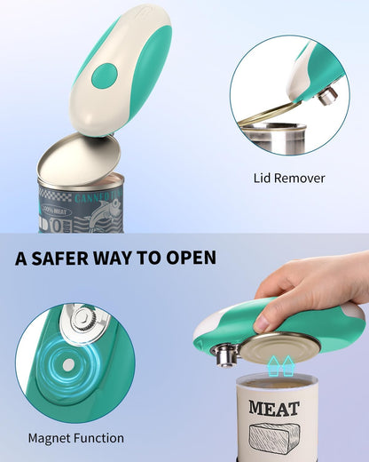 CIRCLE JOY Electric Can Opener, One-Touch Automatic Can Opening with Smooth Edges, Food Safety Handheld Battery-Operated Can Opener for Kitchen and Seniors, Blue