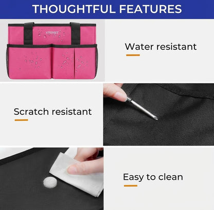 Ytonet Portable Cleaning Caddy with Handle, Water Resistant Cleaning Bag | with Handle & Foldable Divider for Cleaners, Housekeeping Tote for Kitchen & Bathroom, Car Tool Caddy Organizer Bag, Rosered