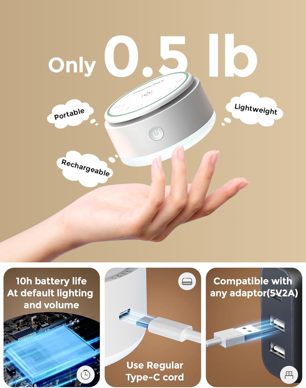 Momcozy Sound Machine for Baby | Portable White Noise Sound Machine for Sleep Rechargeable | 20 Sleep Sounds White Noise Machine with Nursery Night Light | Travel Sleep Sound Machine Battery Based
