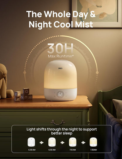 DREO Smart Humidifiers for Bedroom Baby, 30H & 28dB for Nursery | Top Fill Cool Mist Humidifiers, 1500+RGB Lights & Sleep Trainer, Air Humidifier for Plants, HM490，2-pack