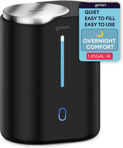 GENIANI Cool Mist Air Humidifiers for Bedroom, Plants, and Large Rooms - Quiet Humidifiers for Baby Room with Auto Shut Off & Night Light (3.9L, White)
