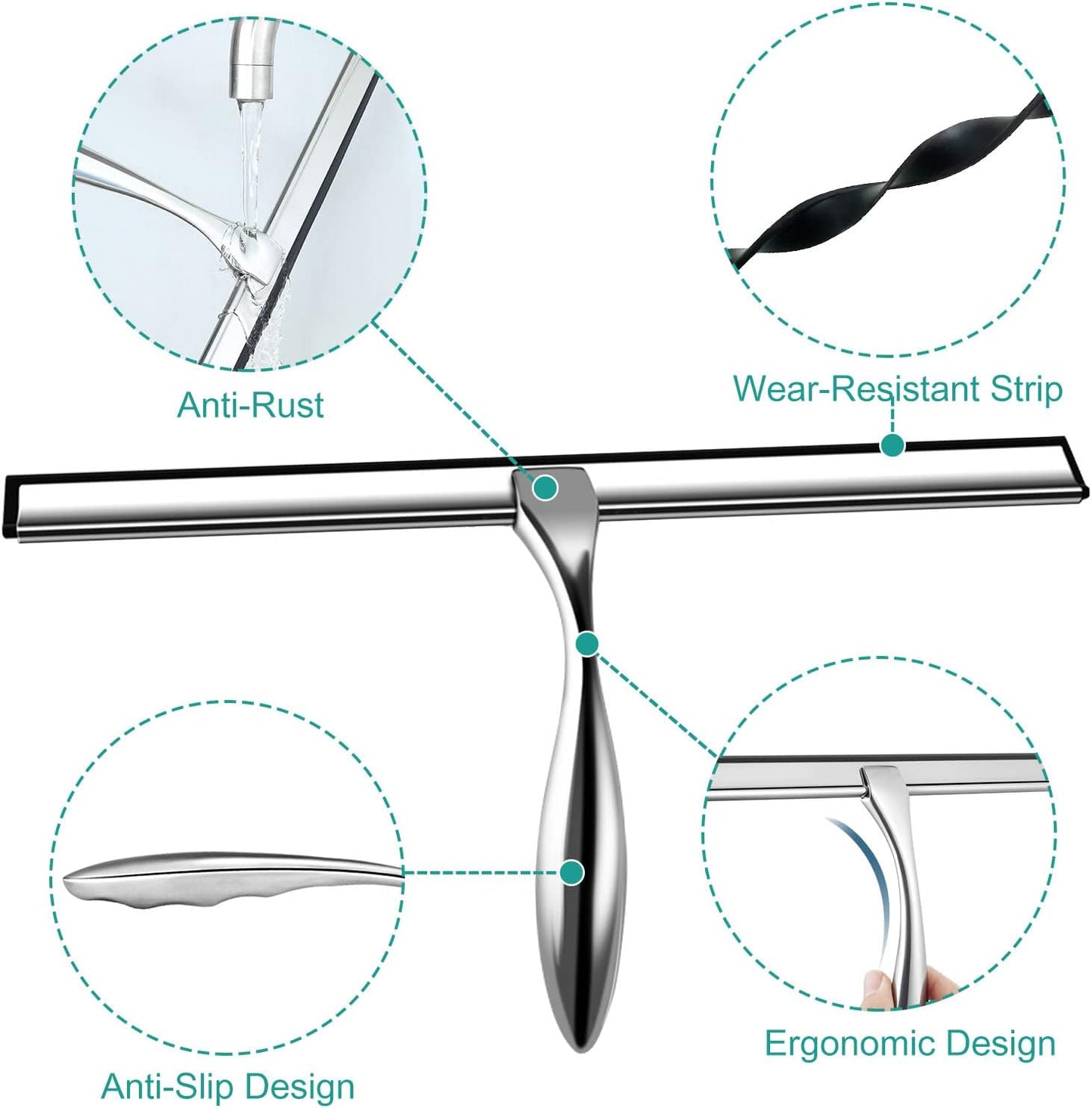 Shower Squeegee for Glass Doors,10-Inch Shower Glass Squeegee, Matte Black Shower Squeegee for Shower Doors,Mirror,Windows, with Shower Door Hook and Adhesive Hook