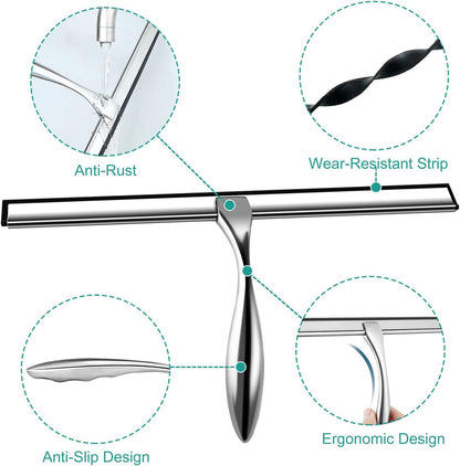 Shower Squeegee for Glass Doors,10-Inch Shower Glass Squeegee, Matte Black Shower Squeegee for Shower Doors,Mirror,Windows, with Shower Door Hook and Adhesive Hook