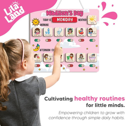 Wooden Daily Routine for Kids, Chore Chart for Toddler, Daily Responsibilities for Kids, Visual Schedule, Morning Bedtime Routine for Girls