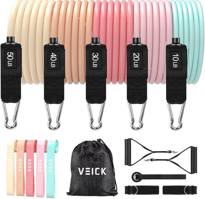 VElCK Resistance Bands Set with Handles for Exercise, Workout and Home Gym | 100% Natural Latex, 10-150LBS, Versatile for Yoga, Pilates, Strength, Home Gym