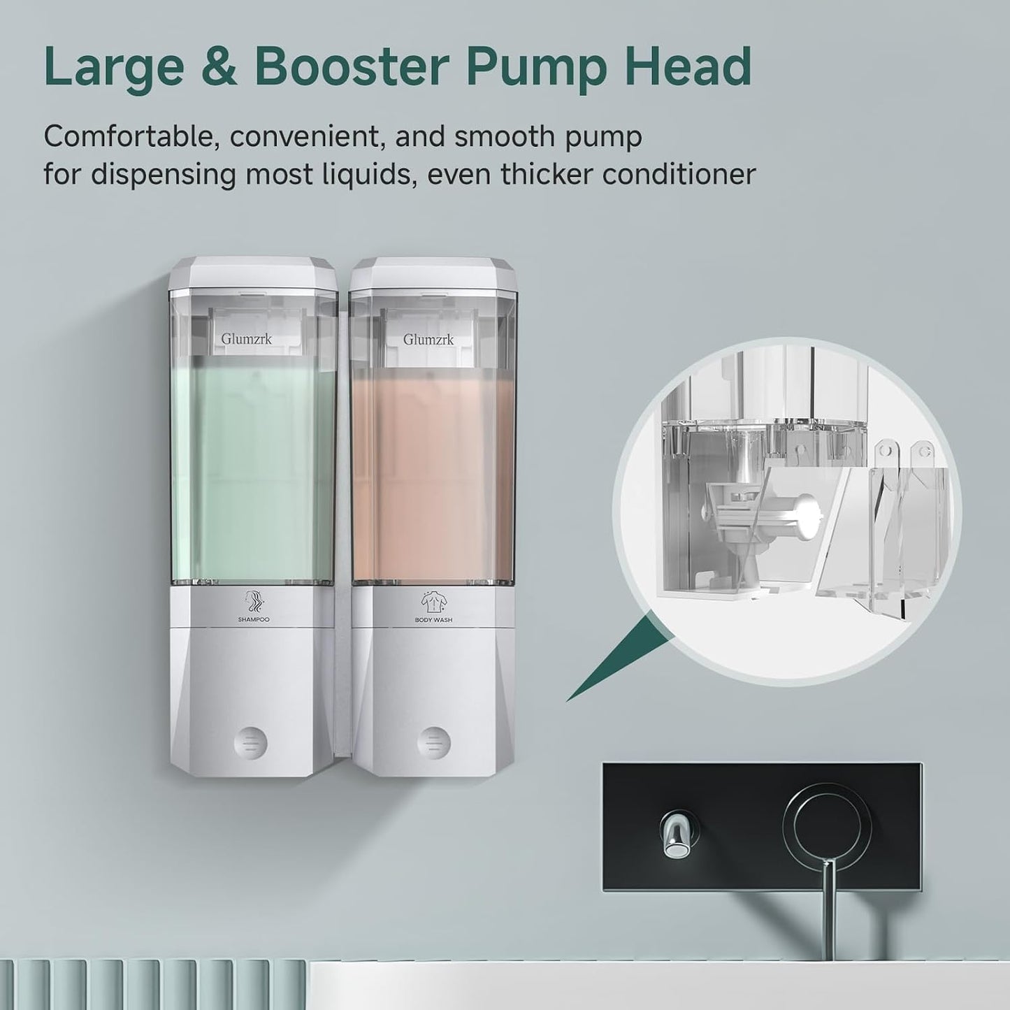 Shampoo and Conditioner Dispenser 3 Chamber No Drill Shower Soap Dispenser Wall Mounted Shampoo Conditioner Body Wash Dispenser 3 * 500ml Refillable Shower Dispenser for Bathroom Hotel, Silver