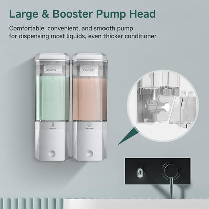 Shampoo and Conditioner Dispenser 3 Chamber No Drill Shower Soap Dispenser Wall Mounted Shampoo Conditioner Body Wash Dispenser 3 * 500ml Refillable Shower Dispenser for Bathroom Hotel, Silver