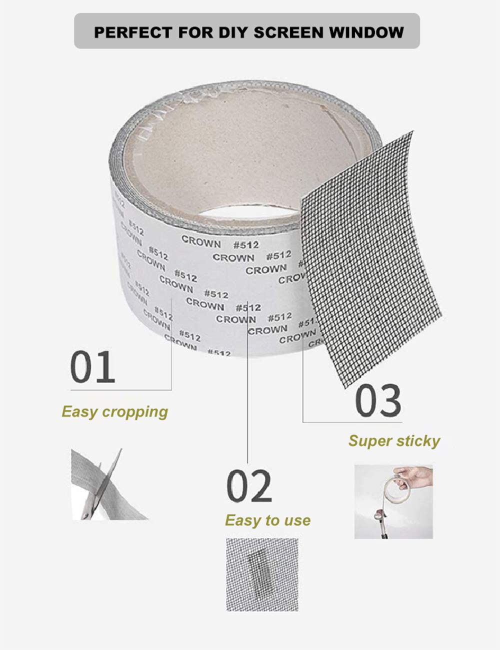ACEBON Window Screen Repair Kit - 2"x80' Tape for Tears & Holes, Strong Adhesive Black Fiberglass Mesh