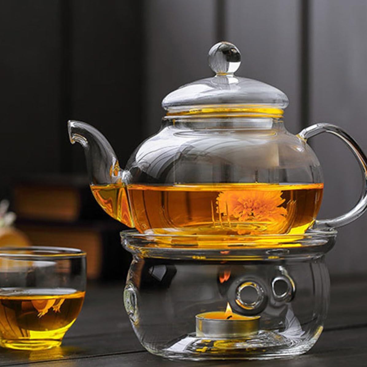 Sewroro Creative Stylish Glass Tea Pot Heating Base Warmer with Insulated Heat Preservation for Home and Office Use, Sturdy Glass Material Tea Warmer Base